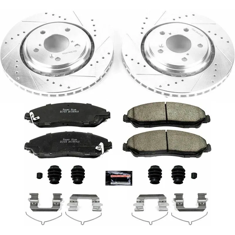 K7352 – POWERSTOP Brake Kit, Carbon-Fiber Ceramic Brake Pads Drilled And Slotted Rotors/ Zinc Plated With Rotors/ Bra...